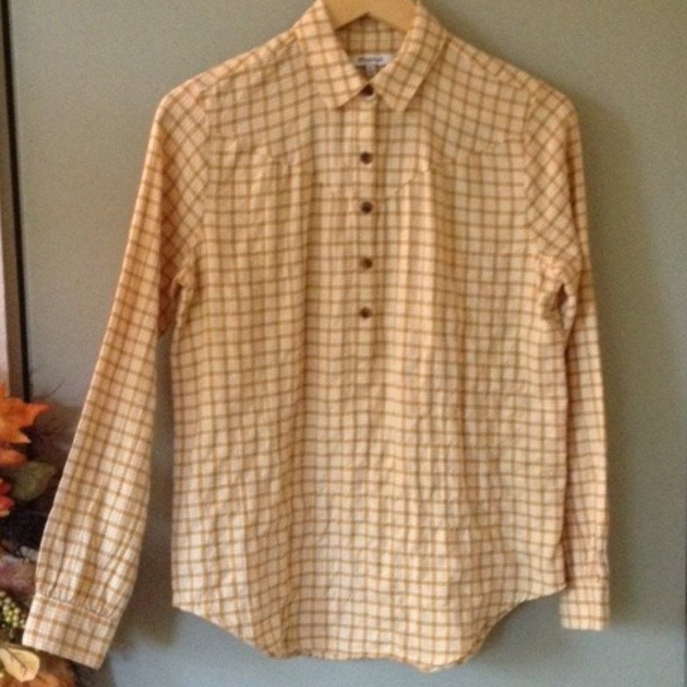 Madewell XS Mini Plaid Shirt partial button front collared check long sleeve XS